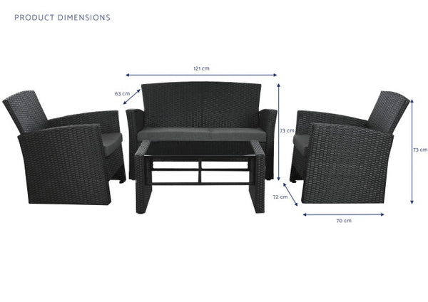 Conjunto Sofa Ratán sintético 4 piezas + cojines