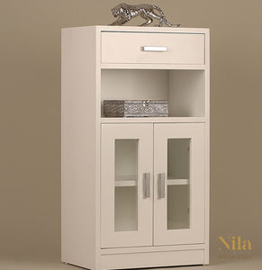 Mueble Recibidor con cajón superior, vano, dos puertas con cristal y balda interior.